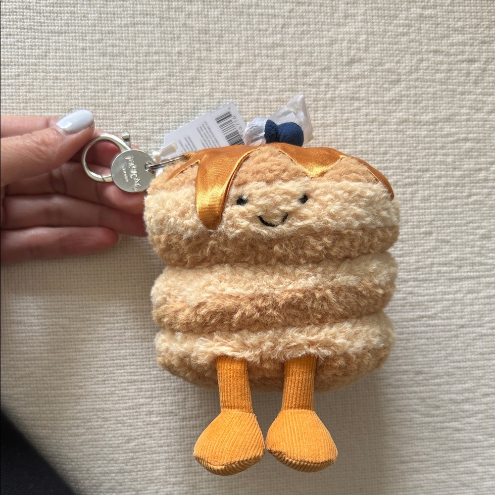 Authentic JELLYCAT Pancake Stack & blueberry topping Plush Keychain - Yellow/Tan